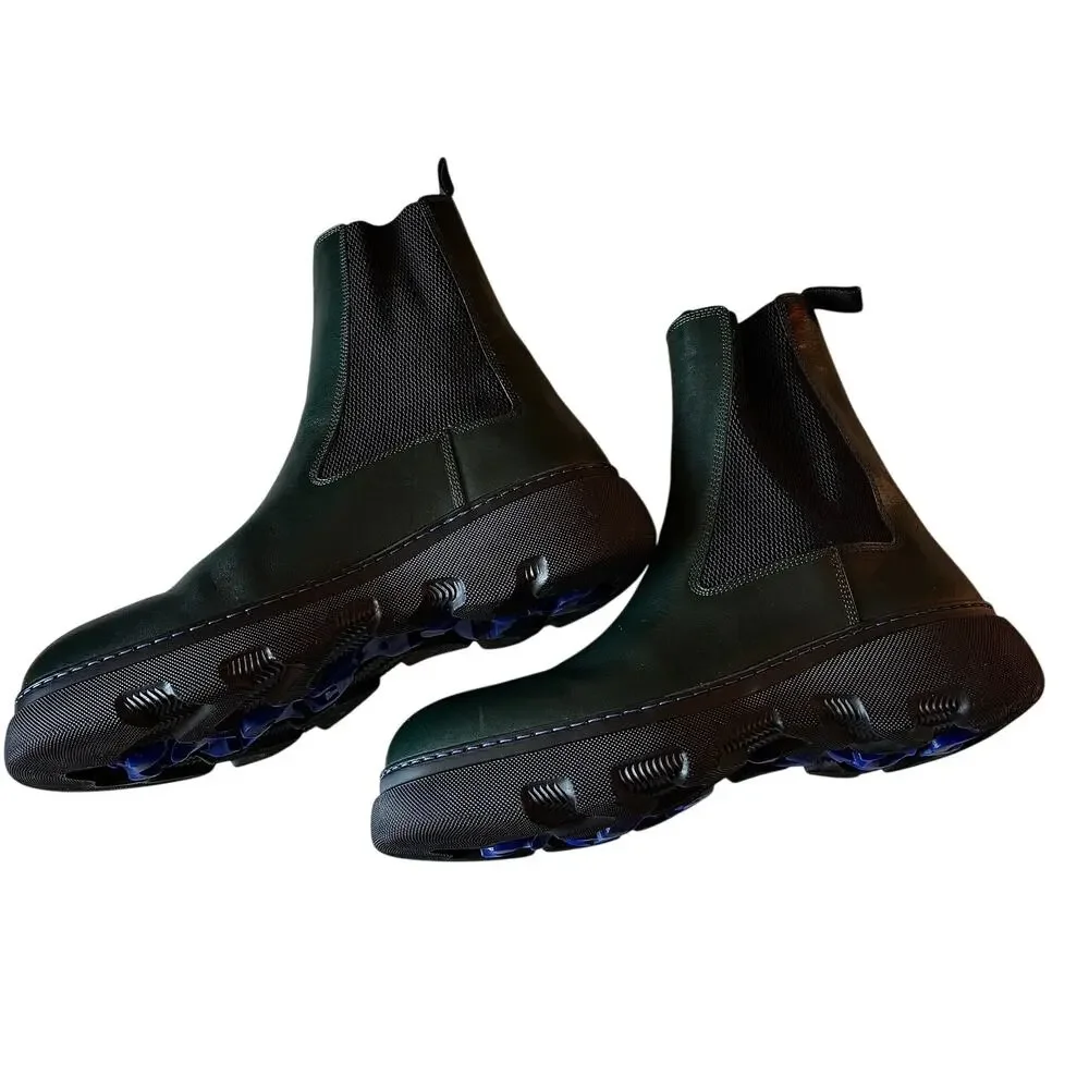 Burberry NWT Green/Black Women's Leather Chelsea Boots - Picture 3 of 8